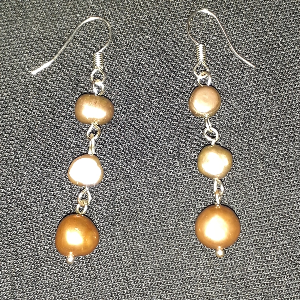 GENUINE PEARL DANGLE HOOK EARRINGS NEW